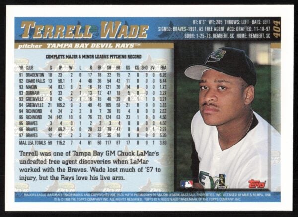 1998 Topps Terrell Wade #404 (Back)