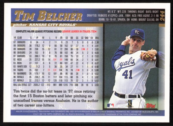 1998 Topps Tim Belcher #244 (Back)