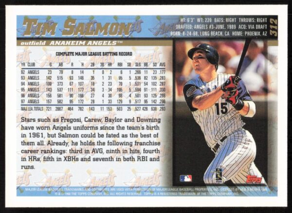 1998 Topps Tim Salmon #312 (Back)