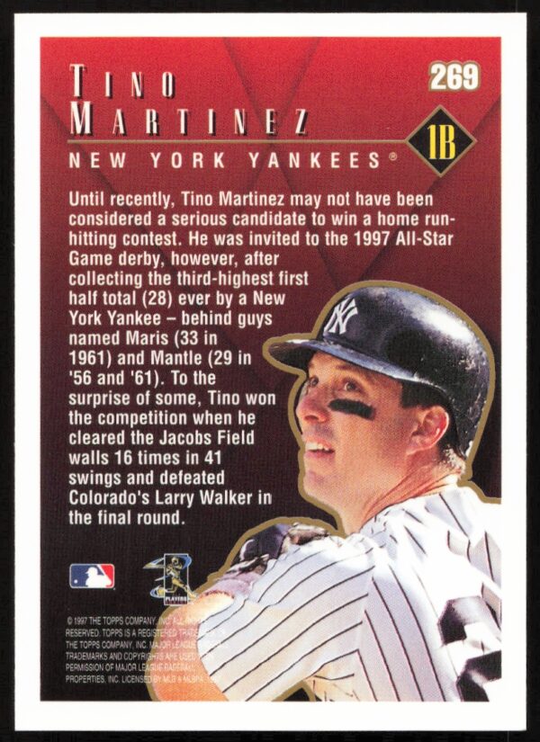 1998 Topps Tino Martinez Season Highlights #269 (Back)