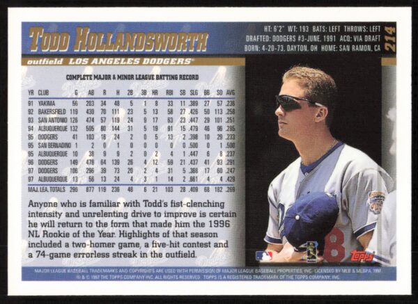 1998 Topps Todd Hollandsworth #214 (Back)