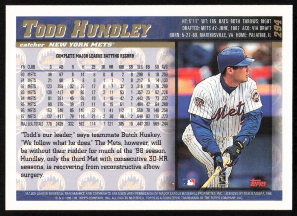 1998 Topps Todd Hundley #294 (Back)