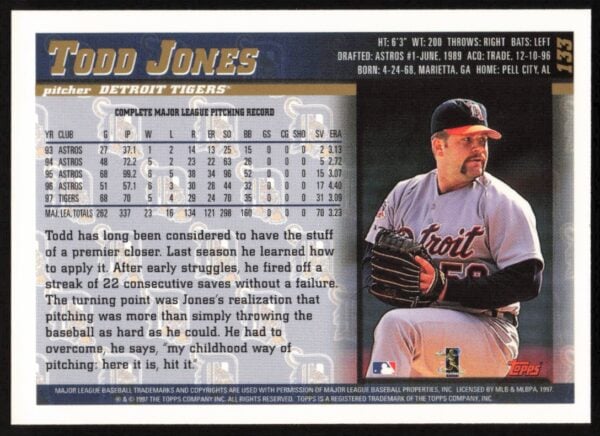 1998 Topps Todd Jones #133 (Back)