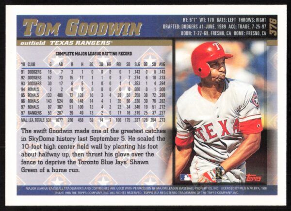 1998 Topps Tom Goodwin #376 (Back)