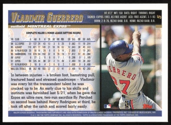 1998 Topps Vladimir Guerrero #5 (Back)