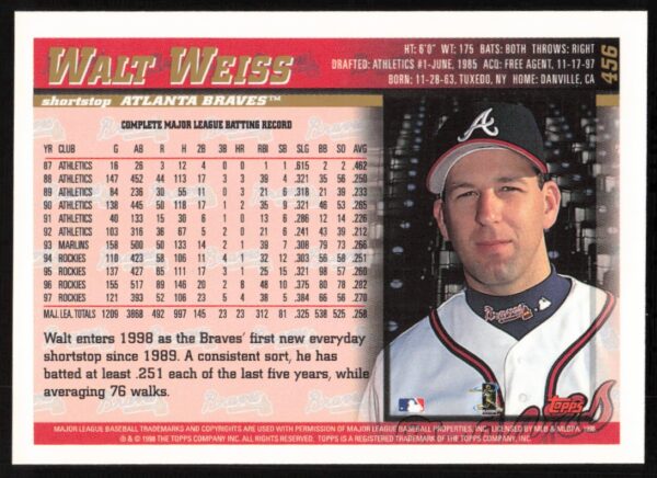 1998 Topps Walt Weiss #456 (Back)