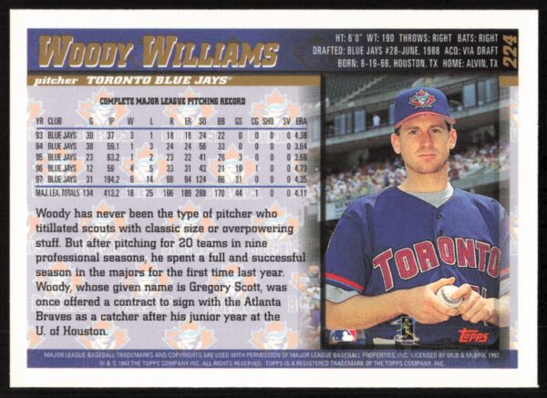 1998 Topps Woody Williams #224 (Back)