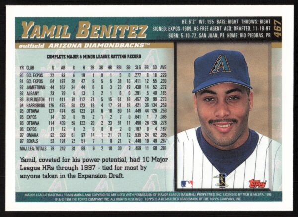 1998 Topps Yamil Benitez #467 (Back)