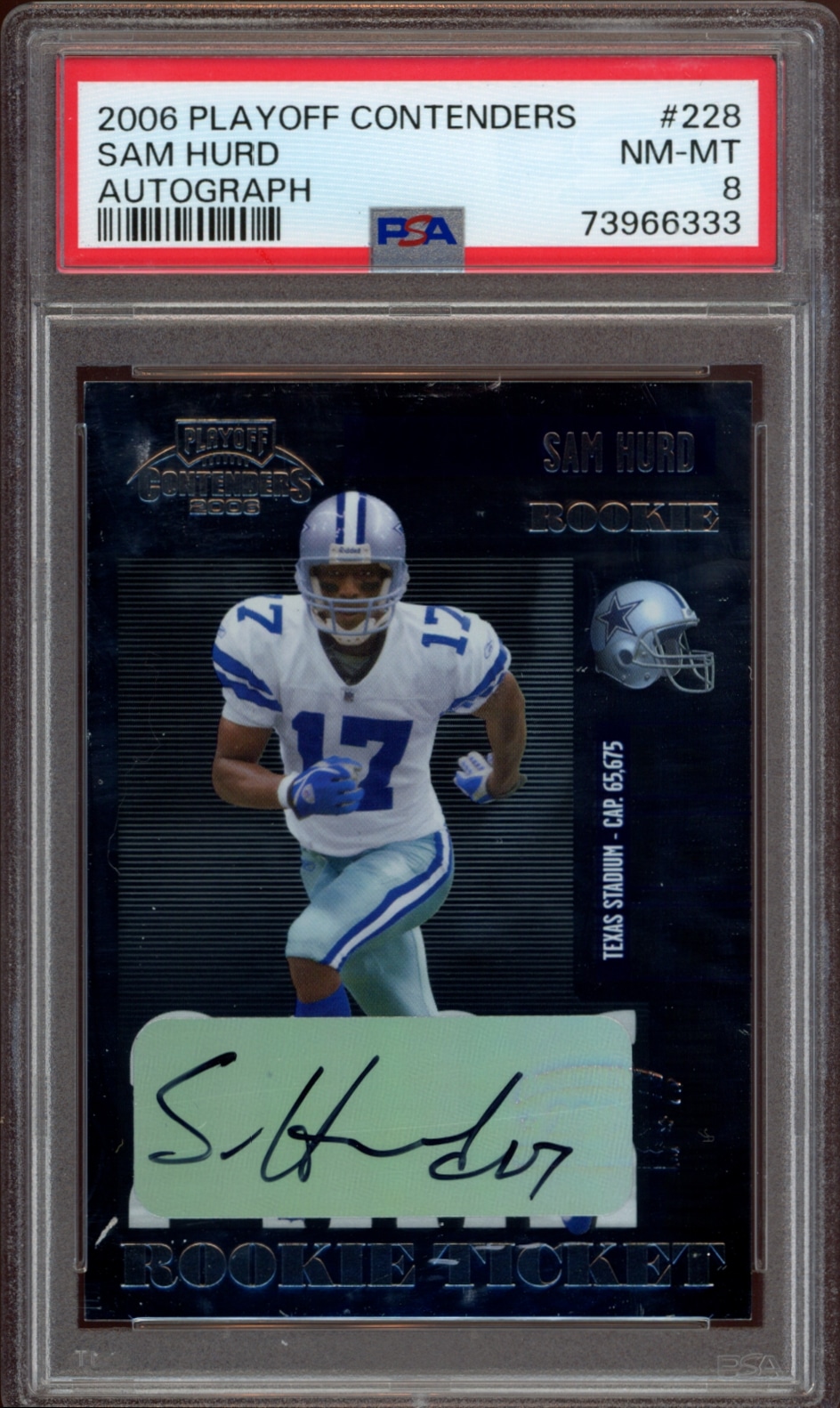 Sam Hurd autographed 2006 Playoff Contenders card, graded NM-MT 8 by PSA.