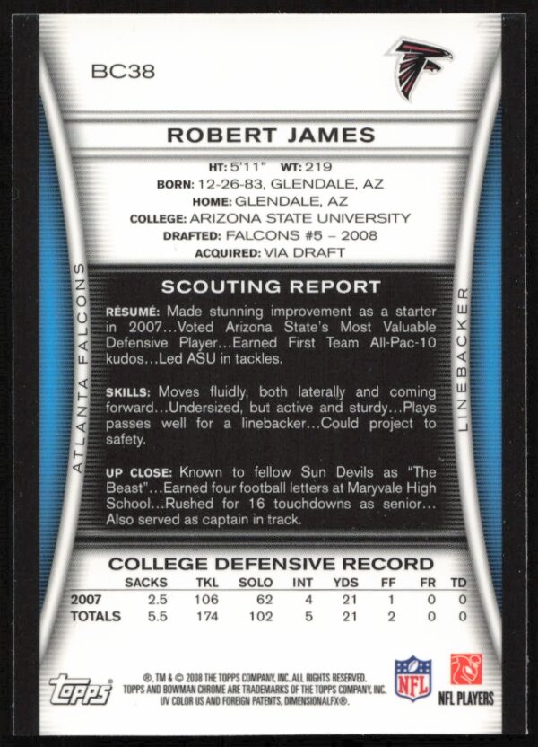 2008 Bowman Chrome Robert James #BC38 (Back)