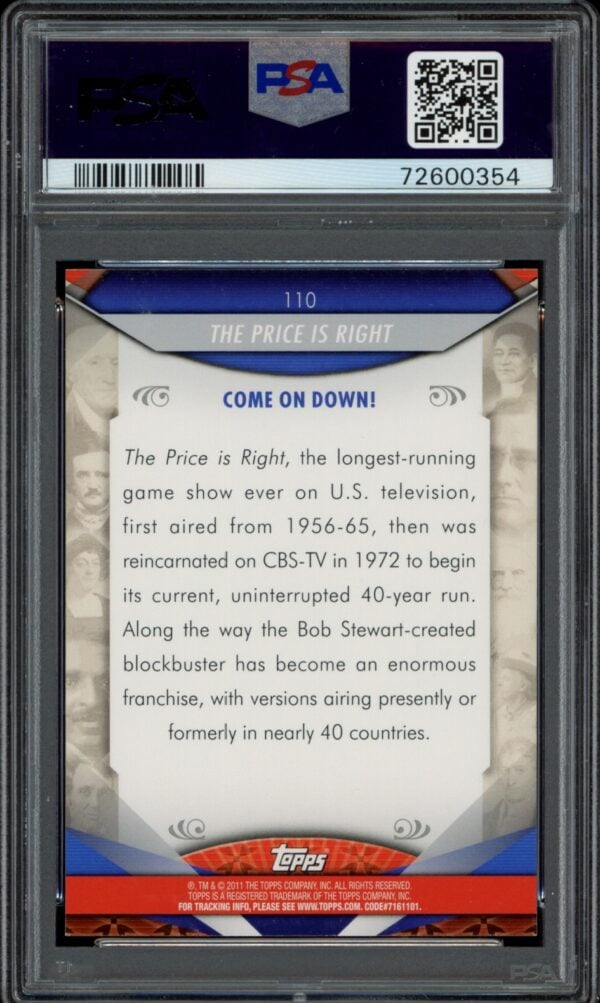 PSA 10 graded The Price is Right collectible card with shows history and Bob Stewart.