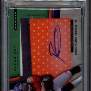 NFL Ronnie Hillmans signed 2012 Topps Strata Rookie Card with green patch, graded NM-MT 8 by PSA.