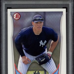 PSA 9 graded 2014 Bowman Draft card featuring Yankees Aaron Judge in action.