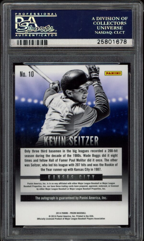 Authenticated Kevin Seitzer 2014 Panini Prizm Baseball Card with Signature, PSA Graded.