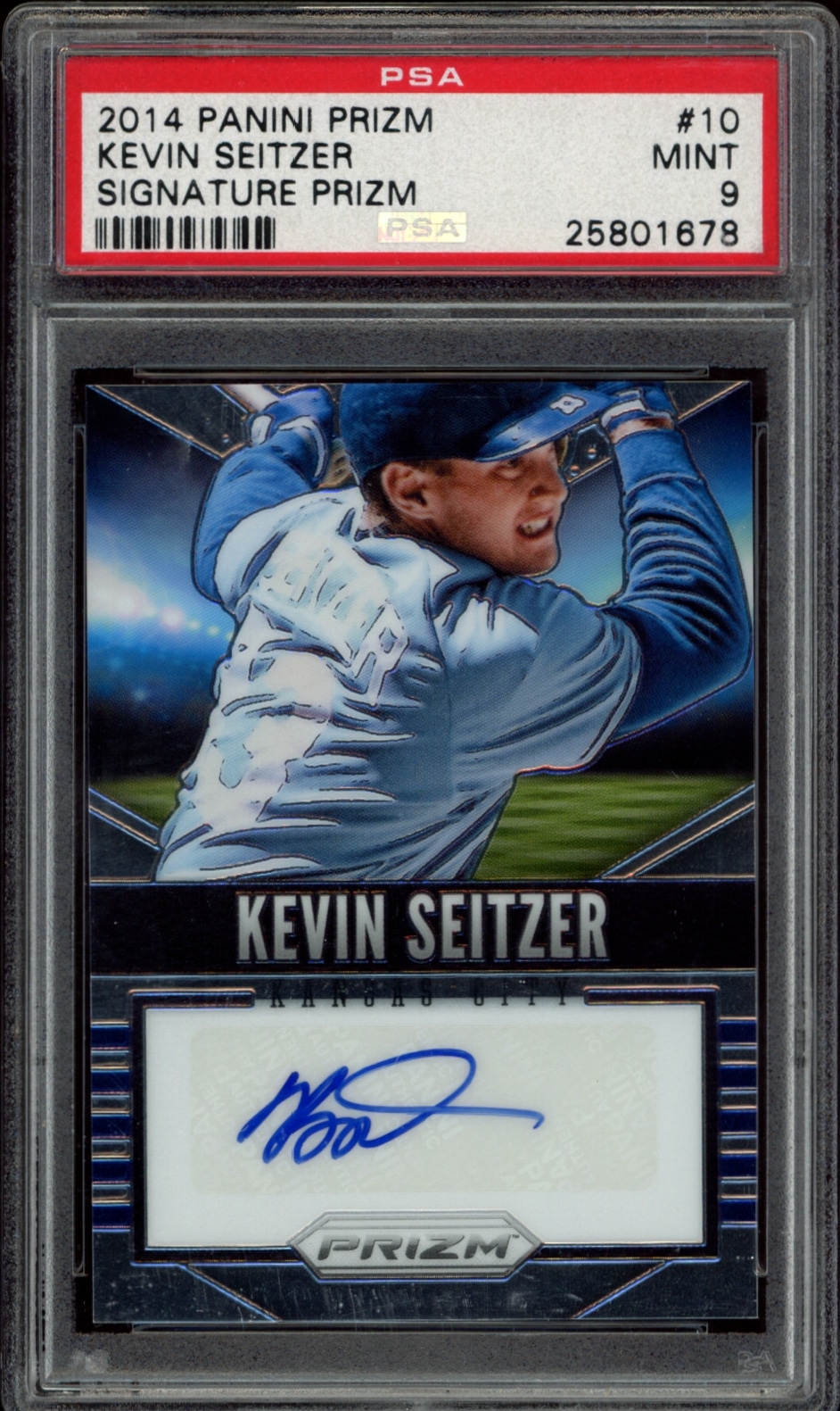 Kevin Seitzer autographed 2014 Panini Prizm baseball card, PSA graded as MINT 9.