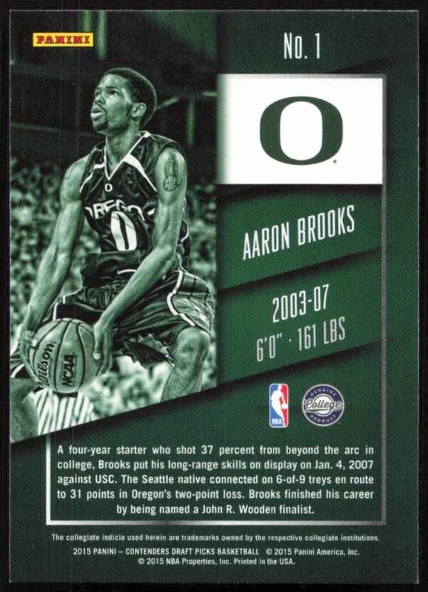 2015 Panini Contenders Draft Picks Aaron Brooks #1 (Back)