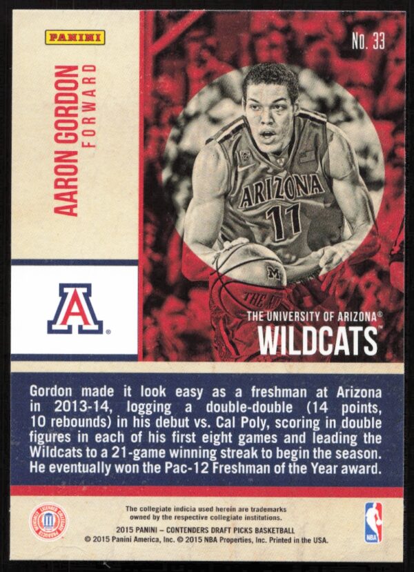 2015 Panini Contenders Draft Picks Aaron Gordon Old School Colors #33 (Back)