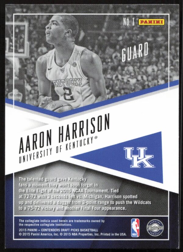 2015 Panini Contenders Draft Picks Aaron Harrison School Colors #1 (Back)