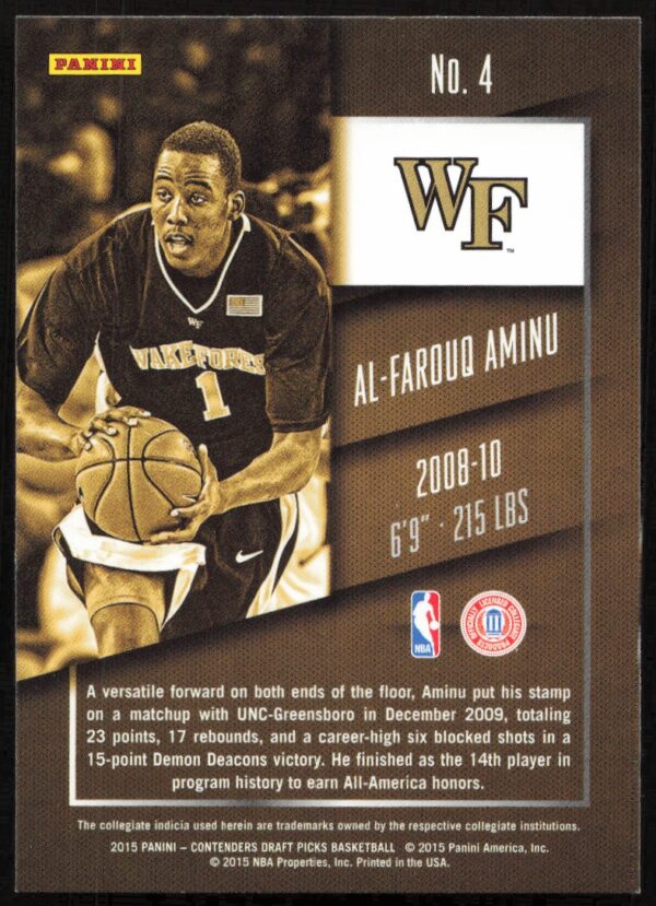 2015 Panini Contenders Draft Picks Al-Farouq Aminu #4 (Back)