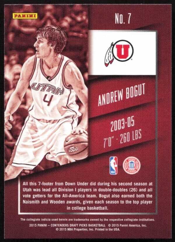 2015 Panini Contenders Draft Picks Andrew Bogut #7 (Back)