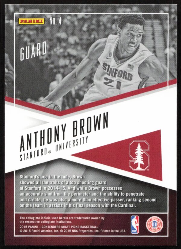 2015 Panini Contenders Draft Picks Anthony Brown School Colors #4 (Back)