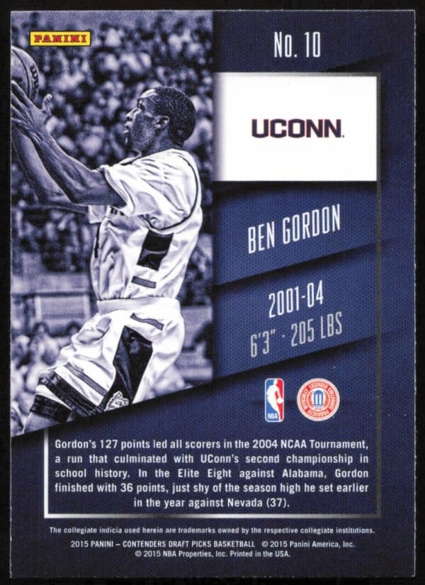 2015 Panini Contenders Draft Picks Ben Gordon #10 (Back)