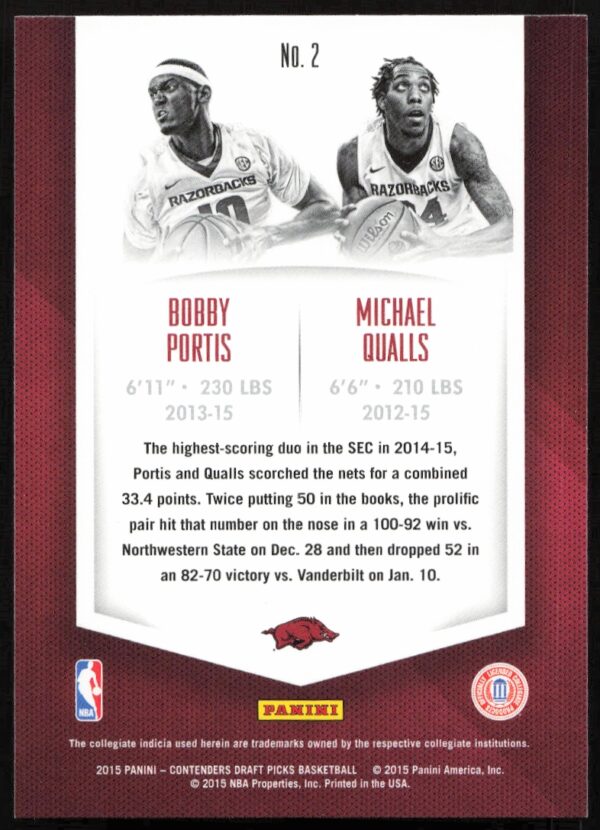 2015 Panini Contenders Draft Picks Bobby Portis / Michael Qualls Collegiate Connections #2 (Back)