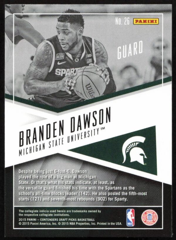 2015 Panini Contenders Draft Picks Branden Dawson School Colors #26 (Back)