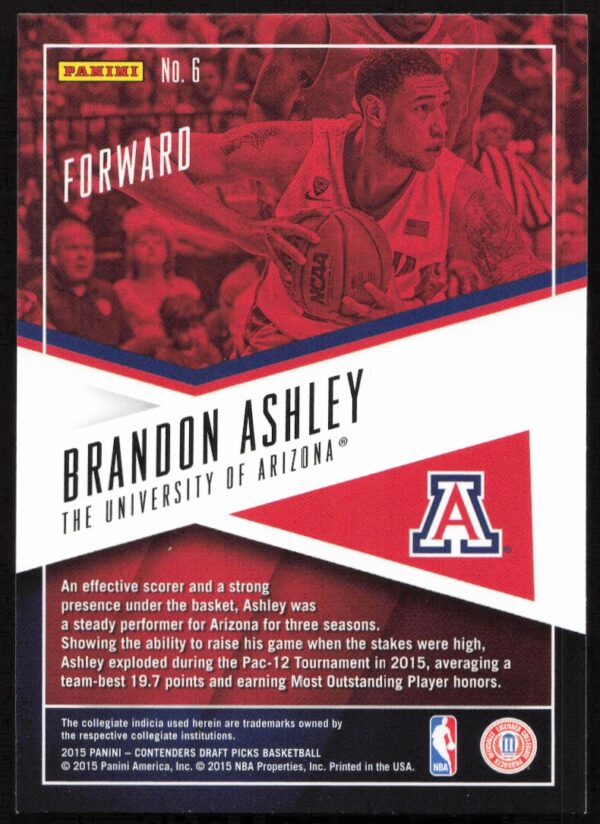 2015 Panini Contenders Draft Picks Brandon Ashley School Colors #6 (Back)