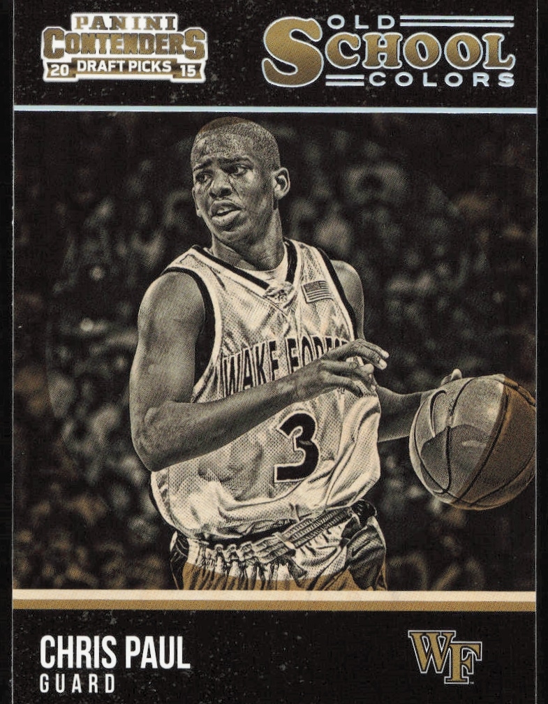 Chris Paul in Wake Forest uniform on 2015 Panini Old School Colors card.