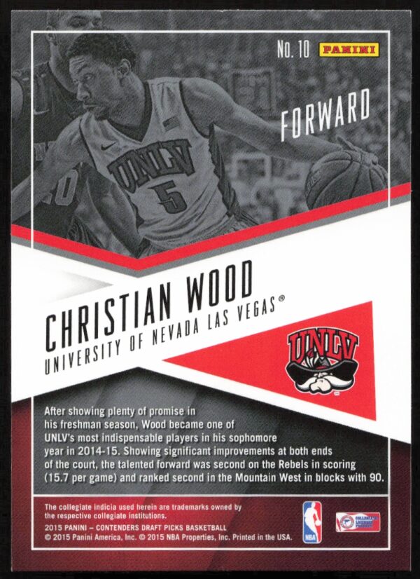 2015 Panini Contenders Draft Picks Christian Wood School Colors #10 (Back)