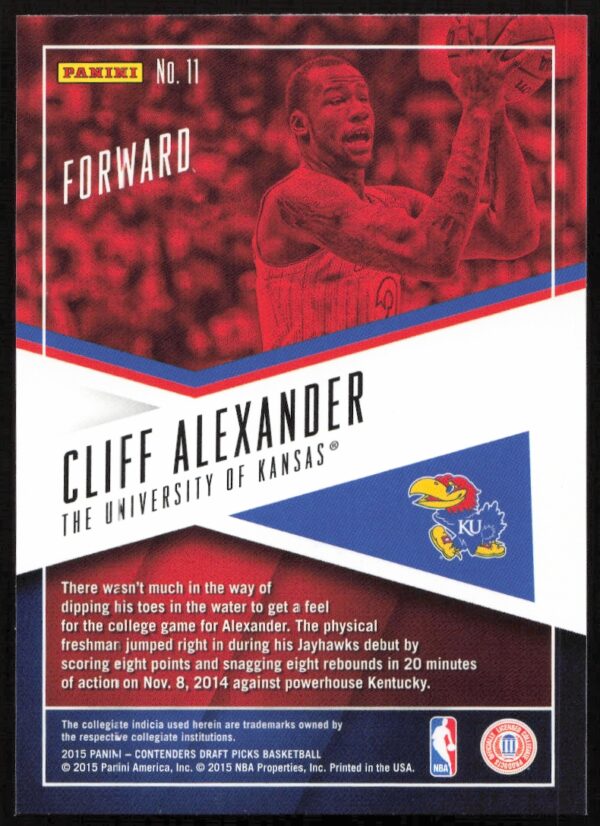 2015 Panini Contenders Draft Picks Cliff Alexander School Colors #11 (Back)