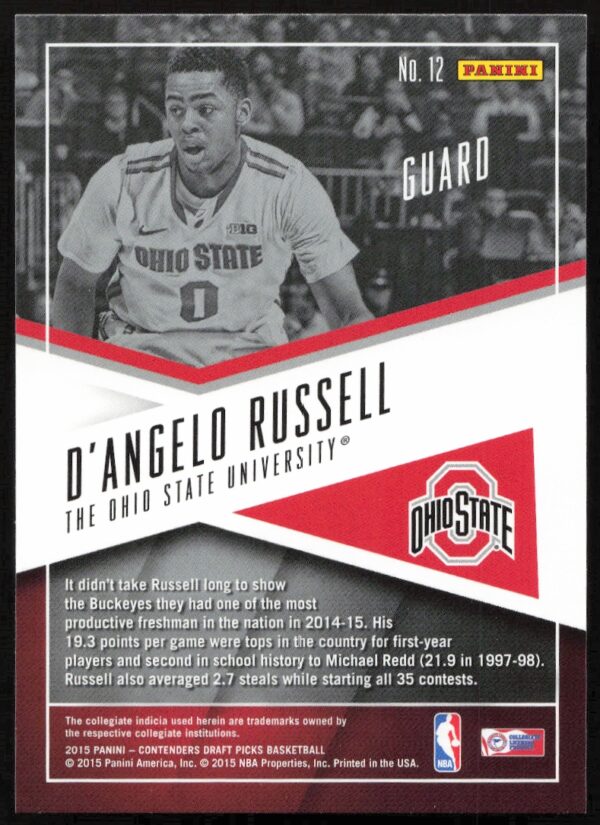 2015 Panini Contenders Draft Picks D'Angelo Russell School Colors #12 (Back)