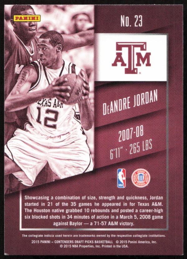 2015 Panini Contenders Draft Picks DeAndre Jordan #23 (Back)