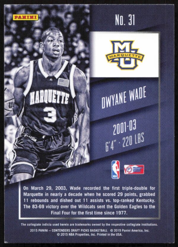 2015 Panini Contenders Draft Picks Dwyane Wade #12 (Back)