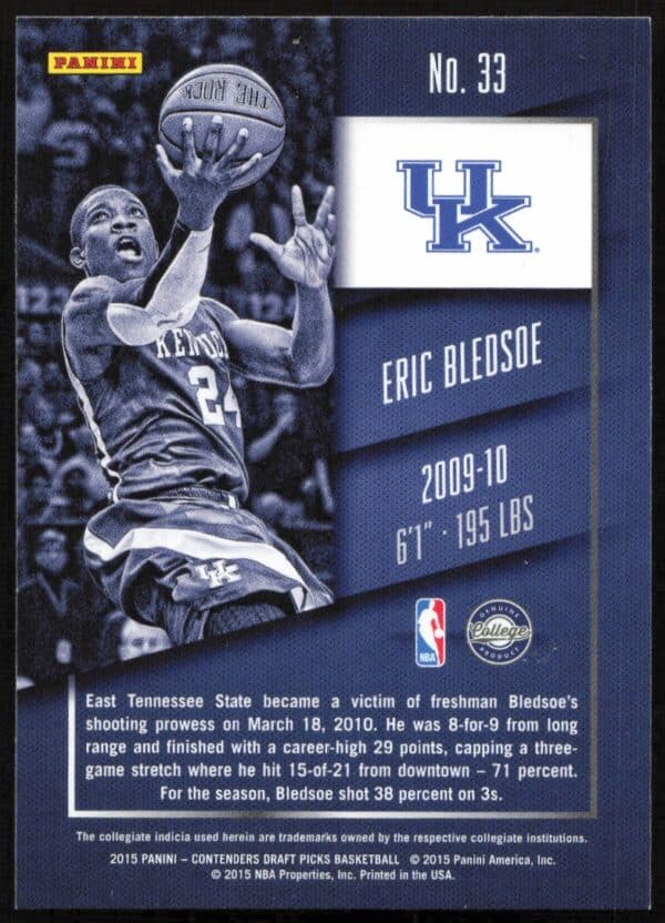 2015 Panini Contenders Draft Picks Eric Bledsoe #33 (Back)