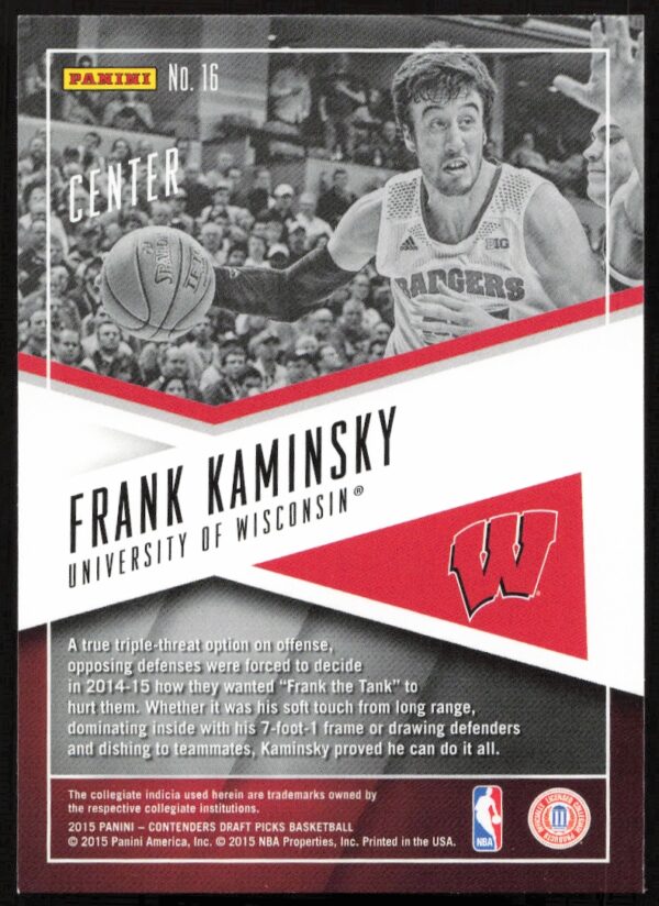 2015 Panini Contenders Draft Picks Frank Kaminsky School Colors #16 (Back)