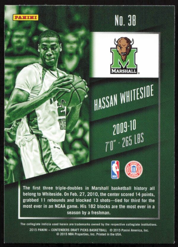 2015 Panini Contenders Draft Picks Hassan Whiteside #38 (Back)