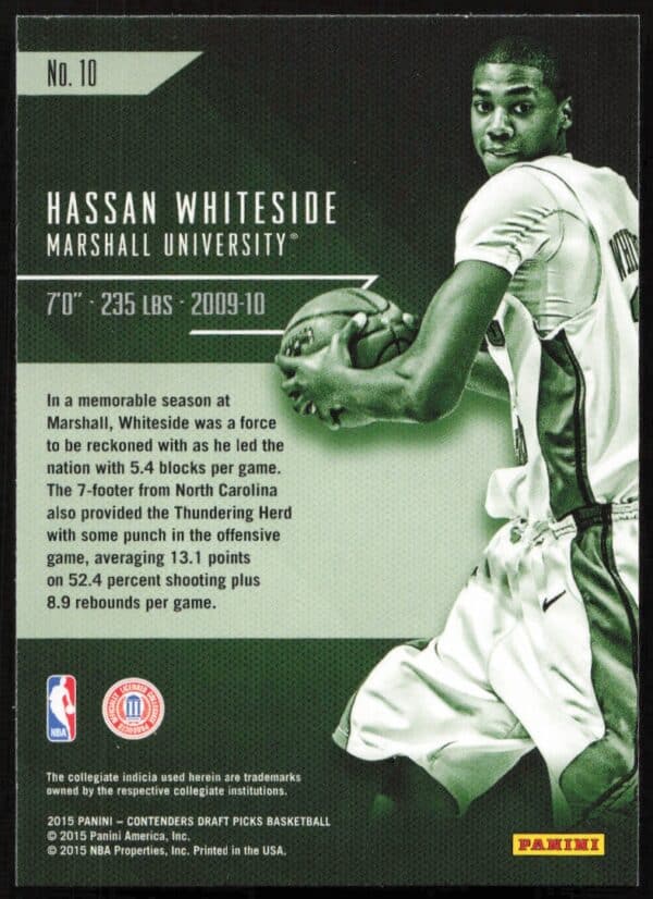 2015 Panini Contenders Draft Picks Hassan Whiteside Class Reunion #10 (Back)