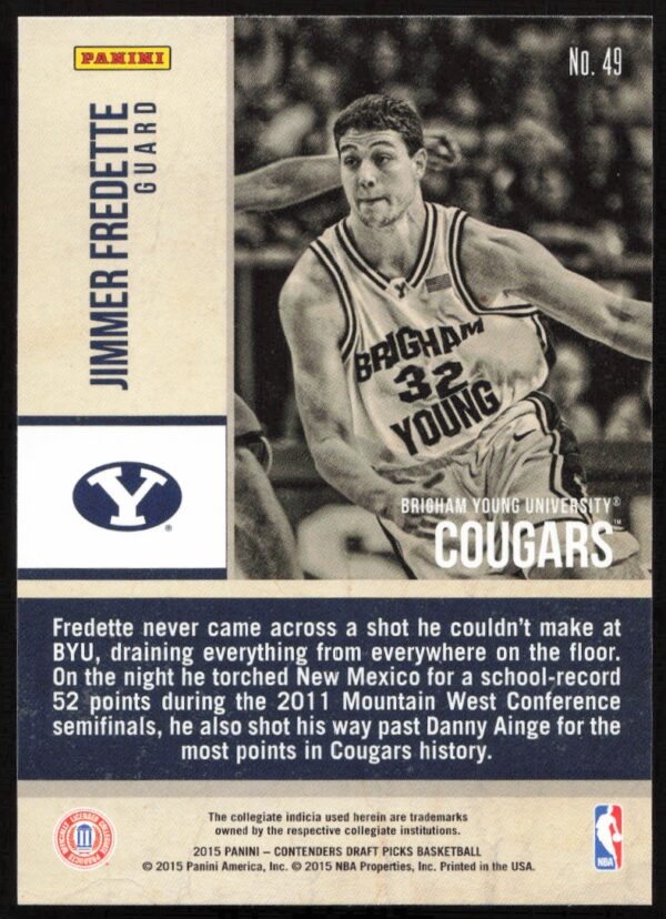 2015 Panini Contenders Draft Picks Jimmer Fredette Old School Colors #49 (Back)