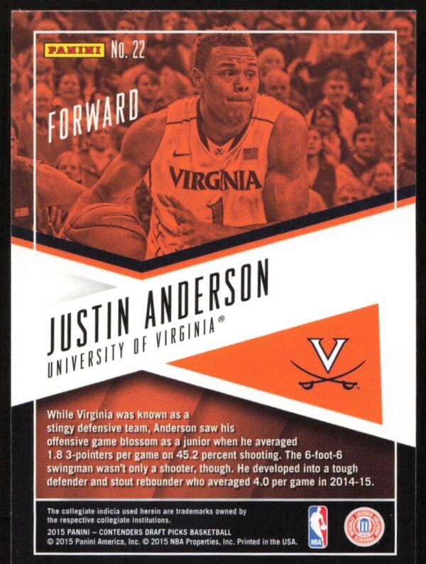 2015 Panini Contenders Draft Picks Justin Anderson School Colors #22 (Back)