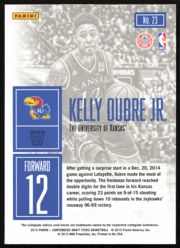 2015 Panini Contenders Draft Picks Kelly Oubre Jr. Game Day Tickets #23 (Back)