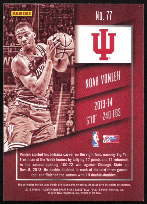 2015 Panini Contenders Draft Picks Noah Vonleh #77 (Back)