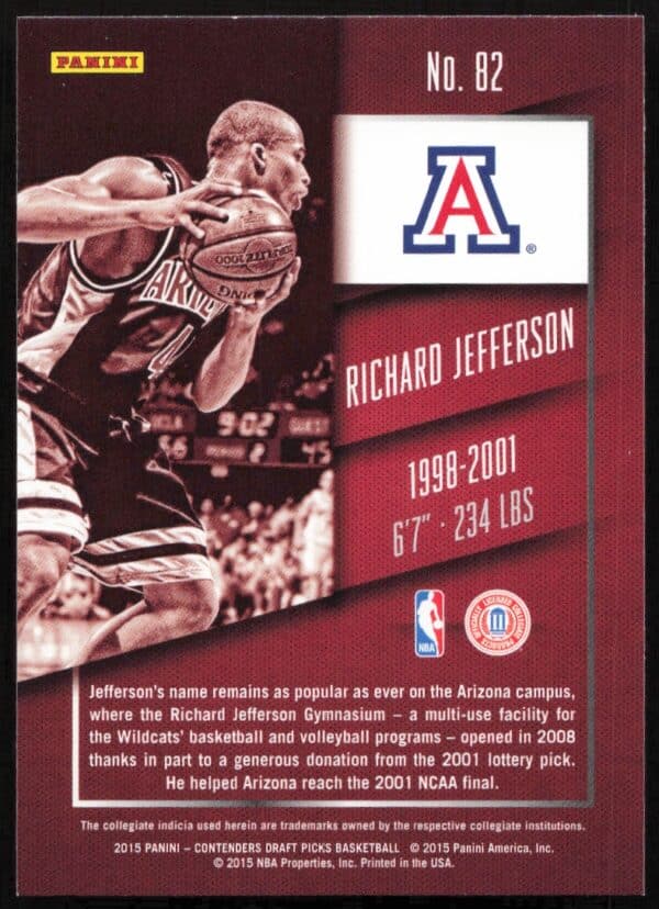 2015 Panini Contenders Draft Picks Richard Jefferson #82 (Back)