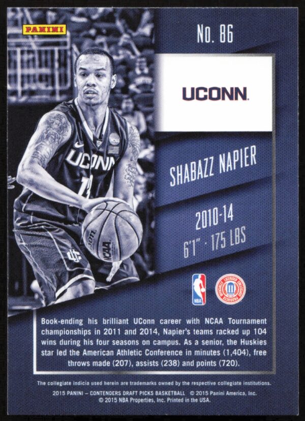 2015 Panini Contenders Draft Picks Shabazz Napier #86 (Back)