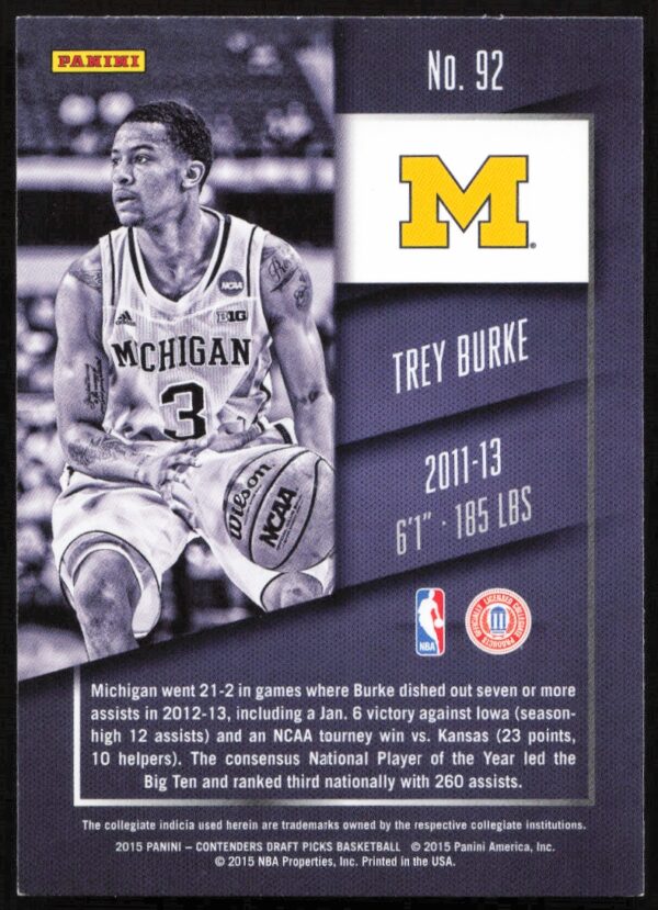 2015 Panini Contenders Draft Picks Trey Burke #92 (Back)