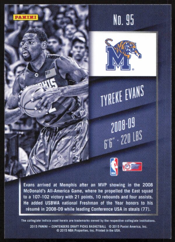 2015 Panini Contenders Draft Picks Tyreke Evans #95 (Back)