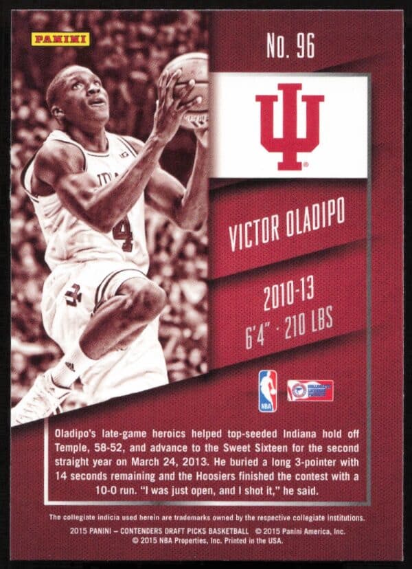 2015 Panini Contenders Draft Picks Victor Oladipo #96 (Back)