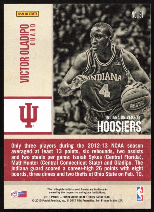 2015 Panini Contenders Draft Picks Victor Oladipo Old School Colors #31 (Back)