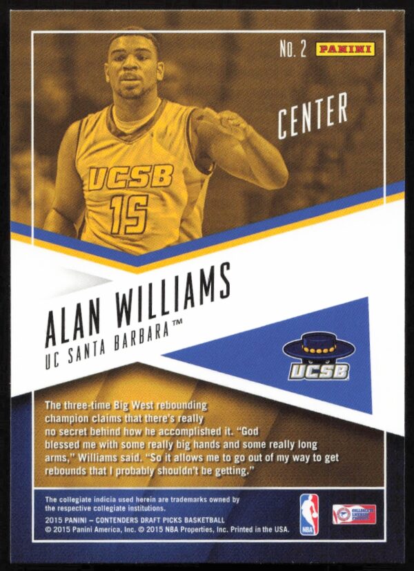 2015 Panini Contenders Draft Picks Alan Williams School Colors #2 (Back)